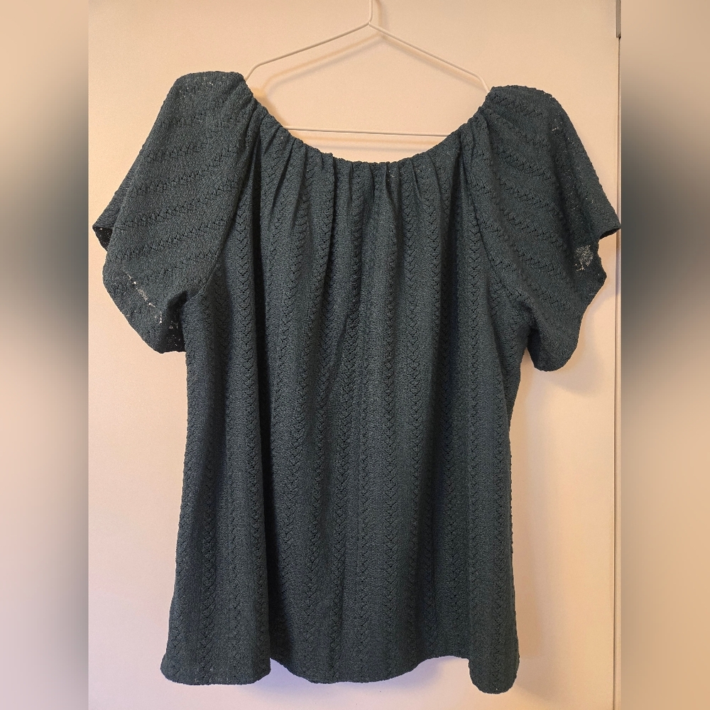 NWT LOFT Dark Green Textured Over The Shoulder Blouse‎ - Picture 6 of 7